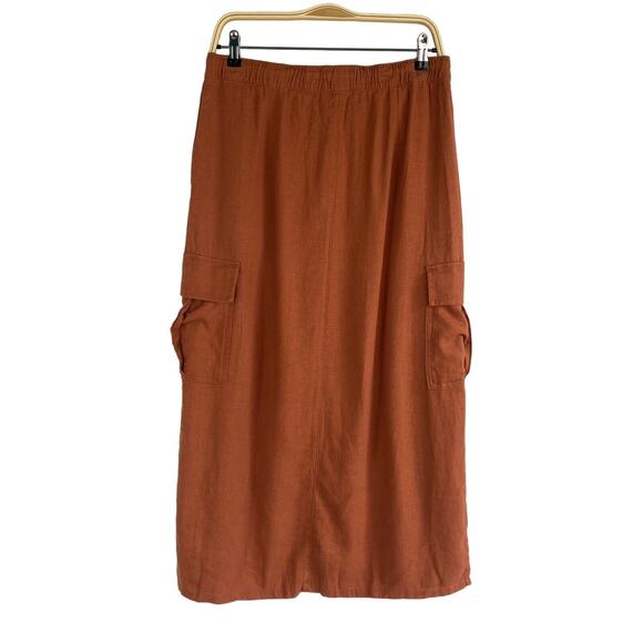 Sanctuary Linen Blend Utility Cargo Midi Skirt Women M‎ Rust Boho Elastic Waist - Picture 2 of 6